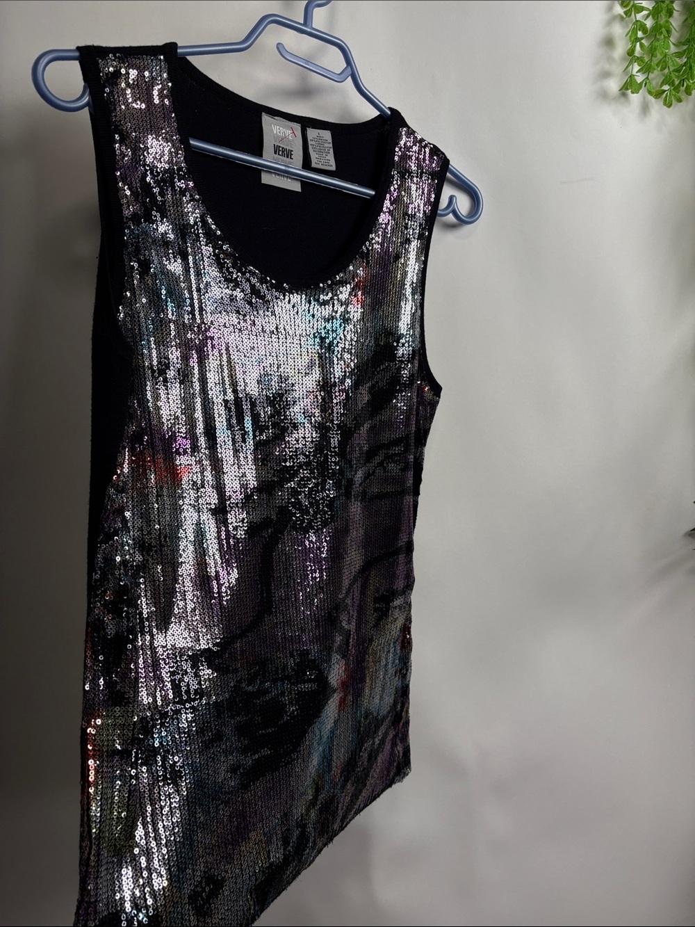 Black Sequin Tank Top with Iridescent Finish